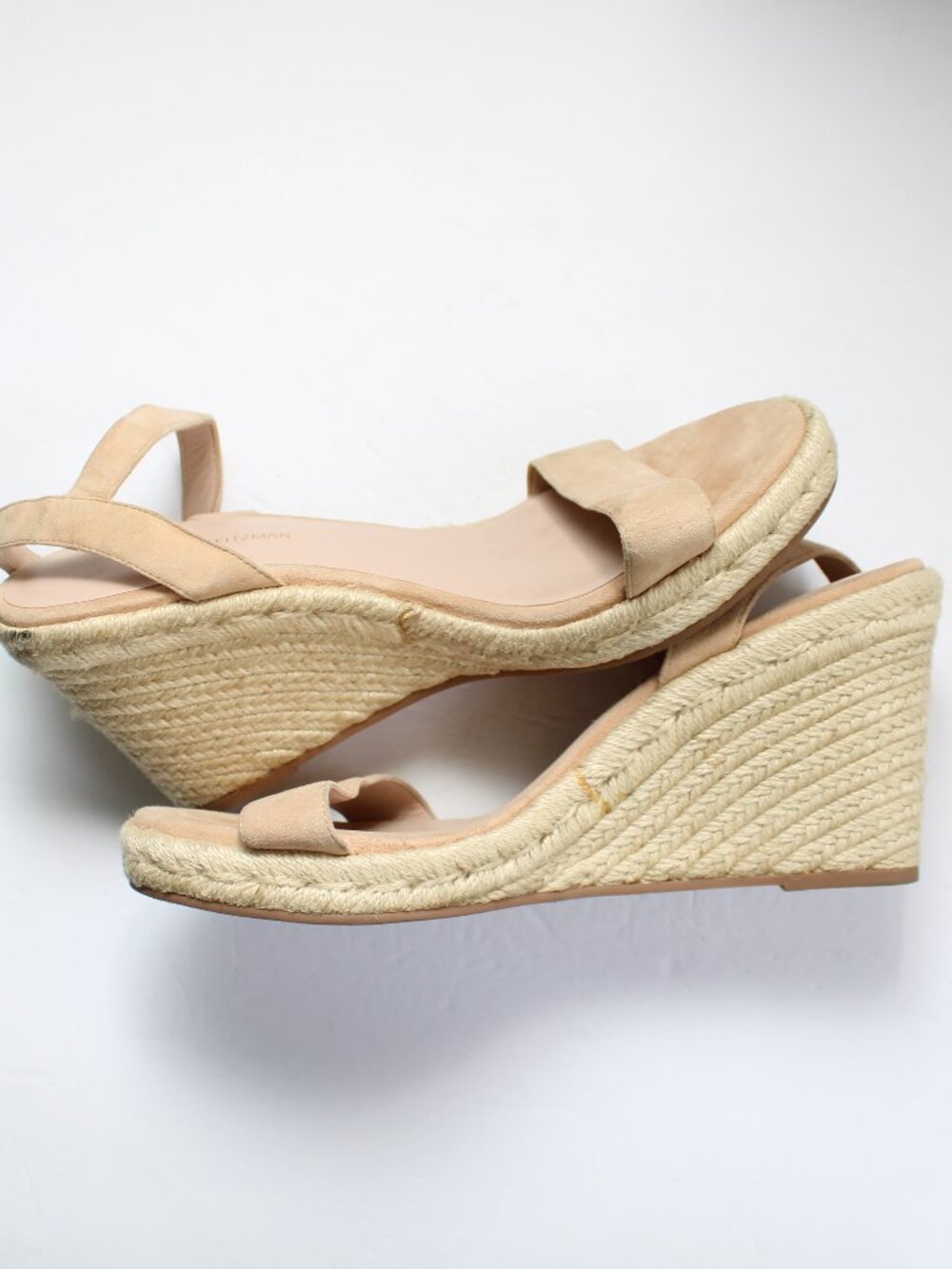 Stuart Weitzman Teddi Espadrille Wedge Heel Sandals Tan Cream Size 9 - Picture 6 of 10